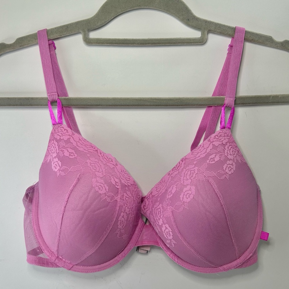Victoria’s Secret Lined Demi Dark Pink Lace Adjustable Strap Bra 38C